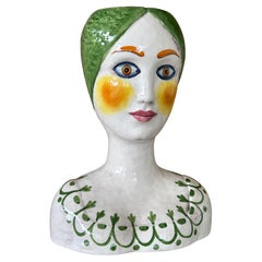 Jardinière buste féminine italienne émaillée vintage par Horchow