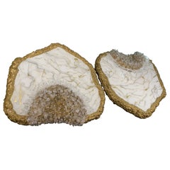 Natural Quartz Gold Geode Table Set