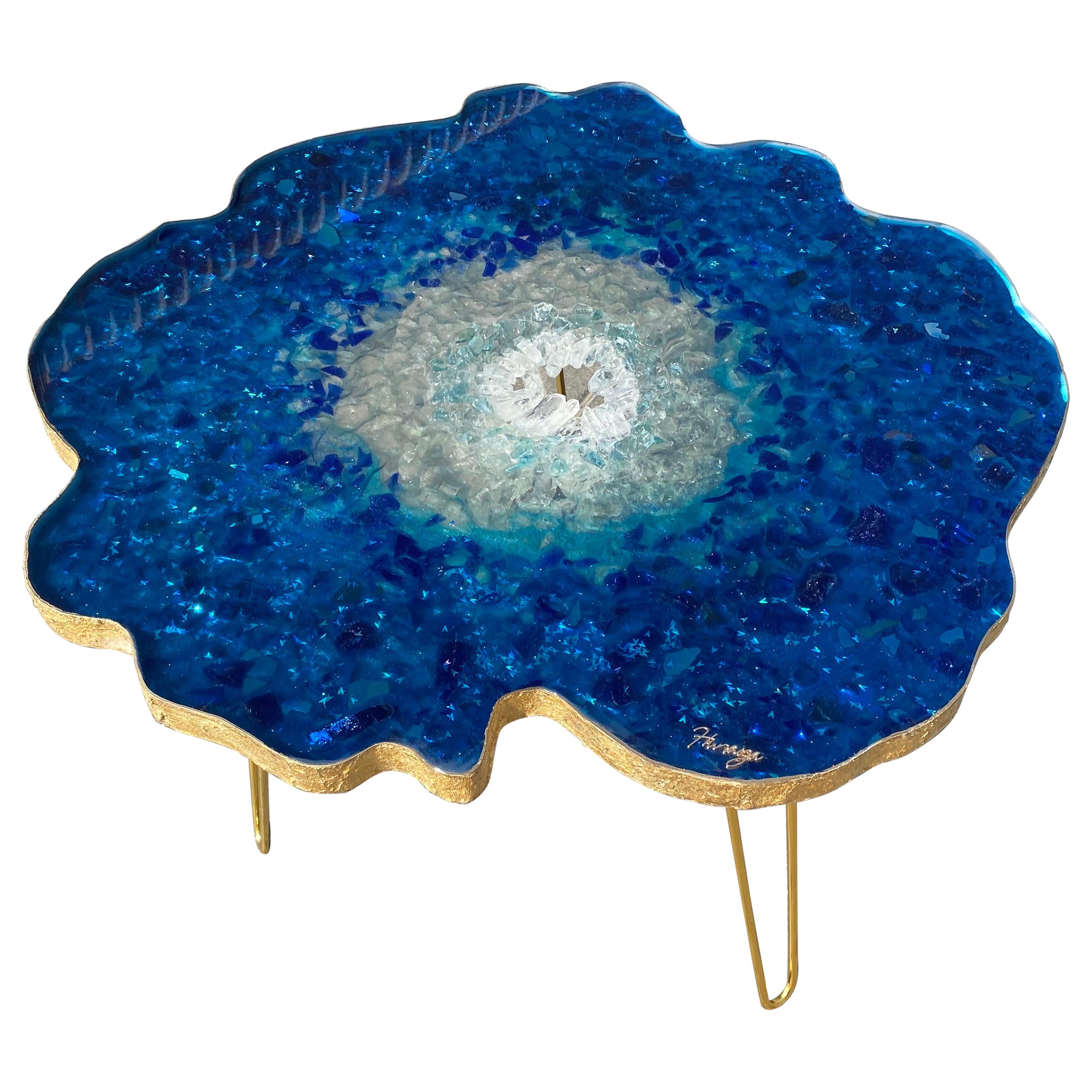 Blue crystal geode table