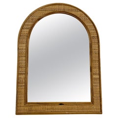 Italian Rattan And Bamboo Wall Mirror, 1980s