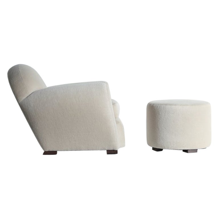Round Leaning Club Chair and Ottoman in Alpaca