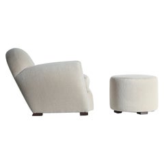 Round Leaning Club Chair and Ottoman in Alpaca