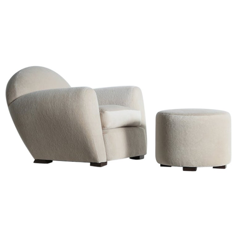 Round Leaning Club Chair and Ottoman in Alpaca