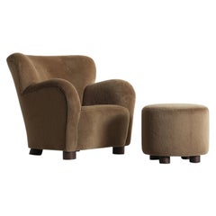 Lounge Chair / Armchair and Ottoman, Upholstered in Pure Alpaca