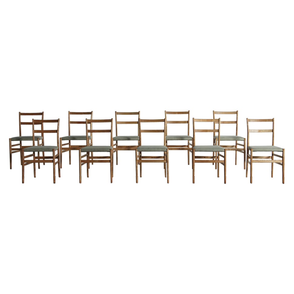 Satz von 10 Gio Ponti Leggera Modell 646 Esszimmerstühlen für Cassina, Italien, 1950er Jahre