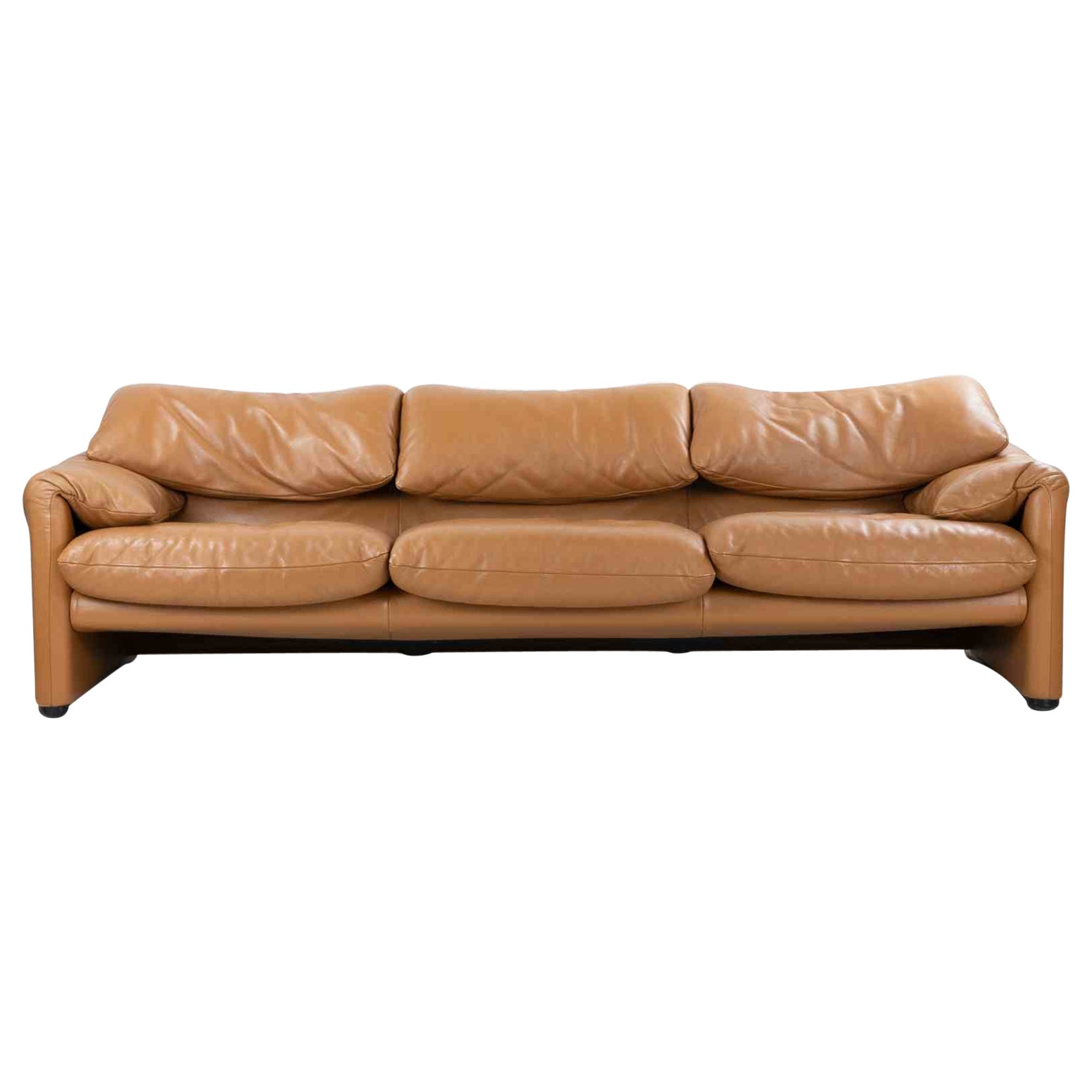 Maralunga Leather Three-Seater Sofa by Vico Magistretti for Cassina, 1970s