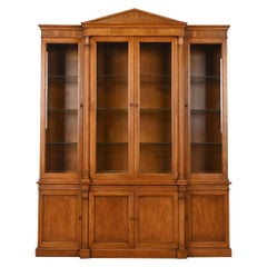 Neoclassical Carved Walnut Lighted Breakfront Bookcase Cabinet by Mount Airy