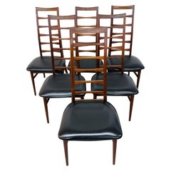 Mid-Century Modern Ladder Back Walnut Dining Chairs - Set of 6