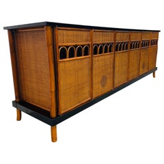 Mid-Century Modern Tommi Parzinger Style Rattan Cane Sideboard