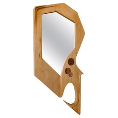 Insolite miroir vintage en bois sculpté et incrusté, fait à la main en studio.
