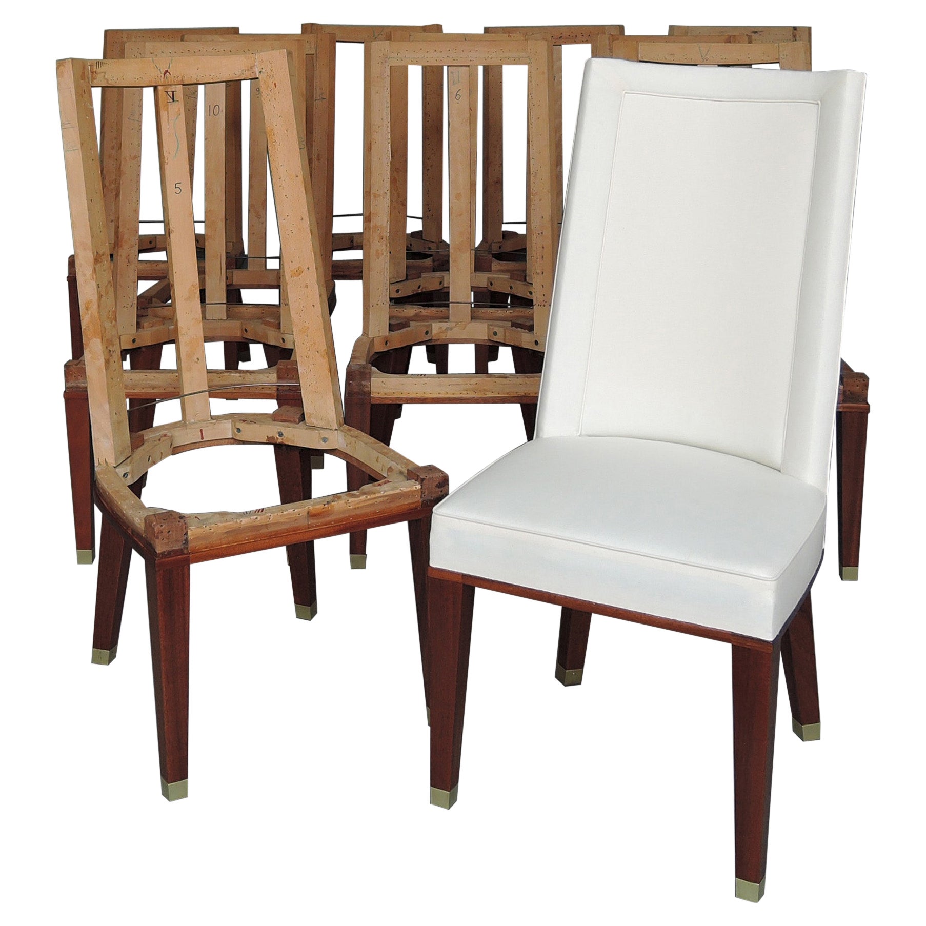 Set of 11 Fine French 1950s Mahogany Dining Chairs by Jacques Adnet