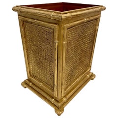 Gilt Faux Bamboo & Faux Caning Trash Can