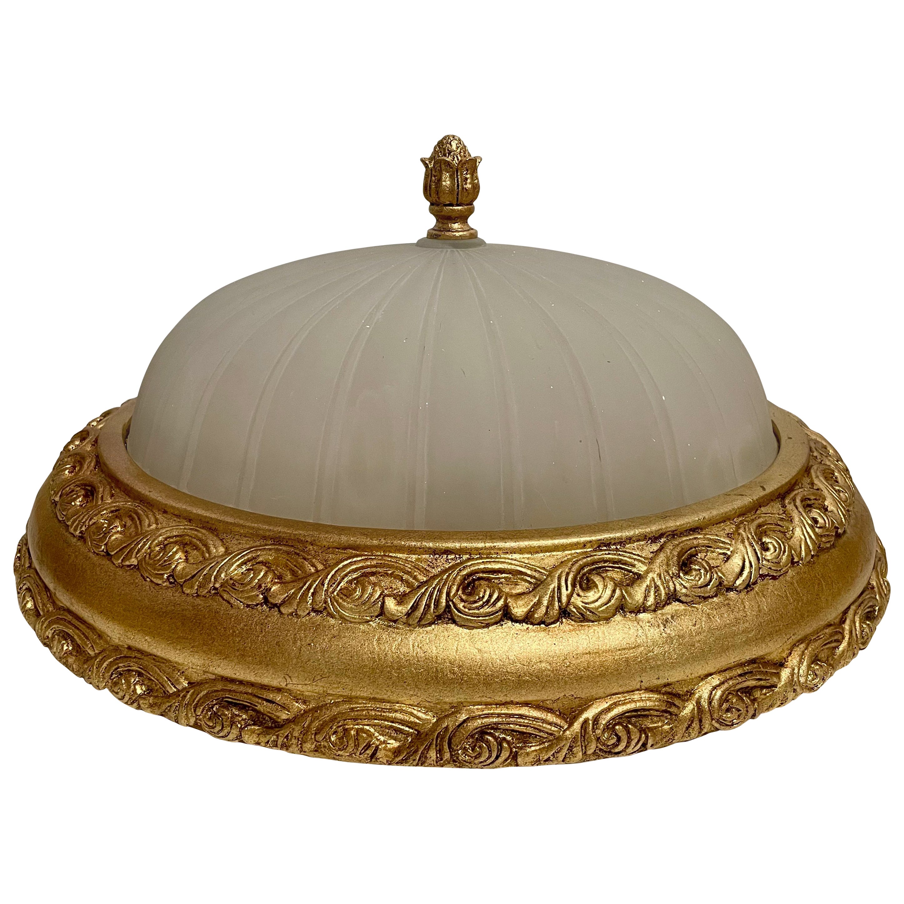 Large Vintage Cast Gilt Finish Flush Mount Chandelier