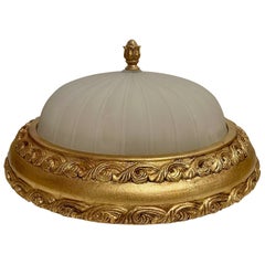 Large Vintage Cast Gilt Finish Flush Mount Chandelier