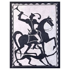 "Heraldo a caballo con sabueso", Dibujo Art Decó de alto estilo, W. H. Diederich