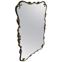 Italian Sculptural Gold Metal Full Length Wall Hanging Mirror