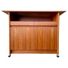 Mid Century Scandinavian Modern Style Teak Server With Casters. Circa 1980s