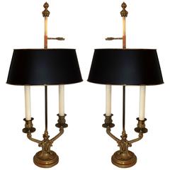 Wonderful Pair of French Gilt Bronze Two-Light Bouillotte Neoclassical Lamps