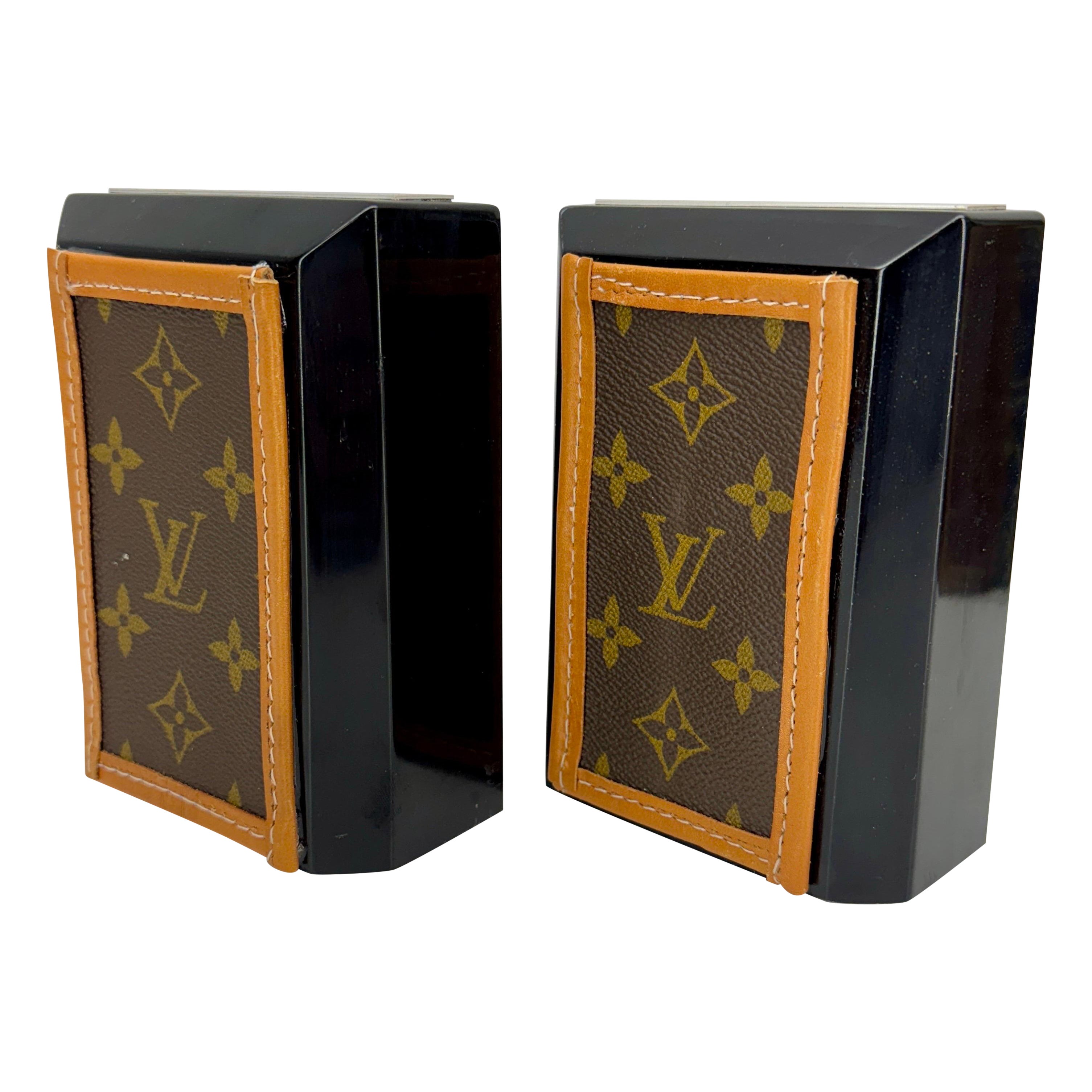 Pair of Marble Bookends with Louis Vuitton Monogram Fabric