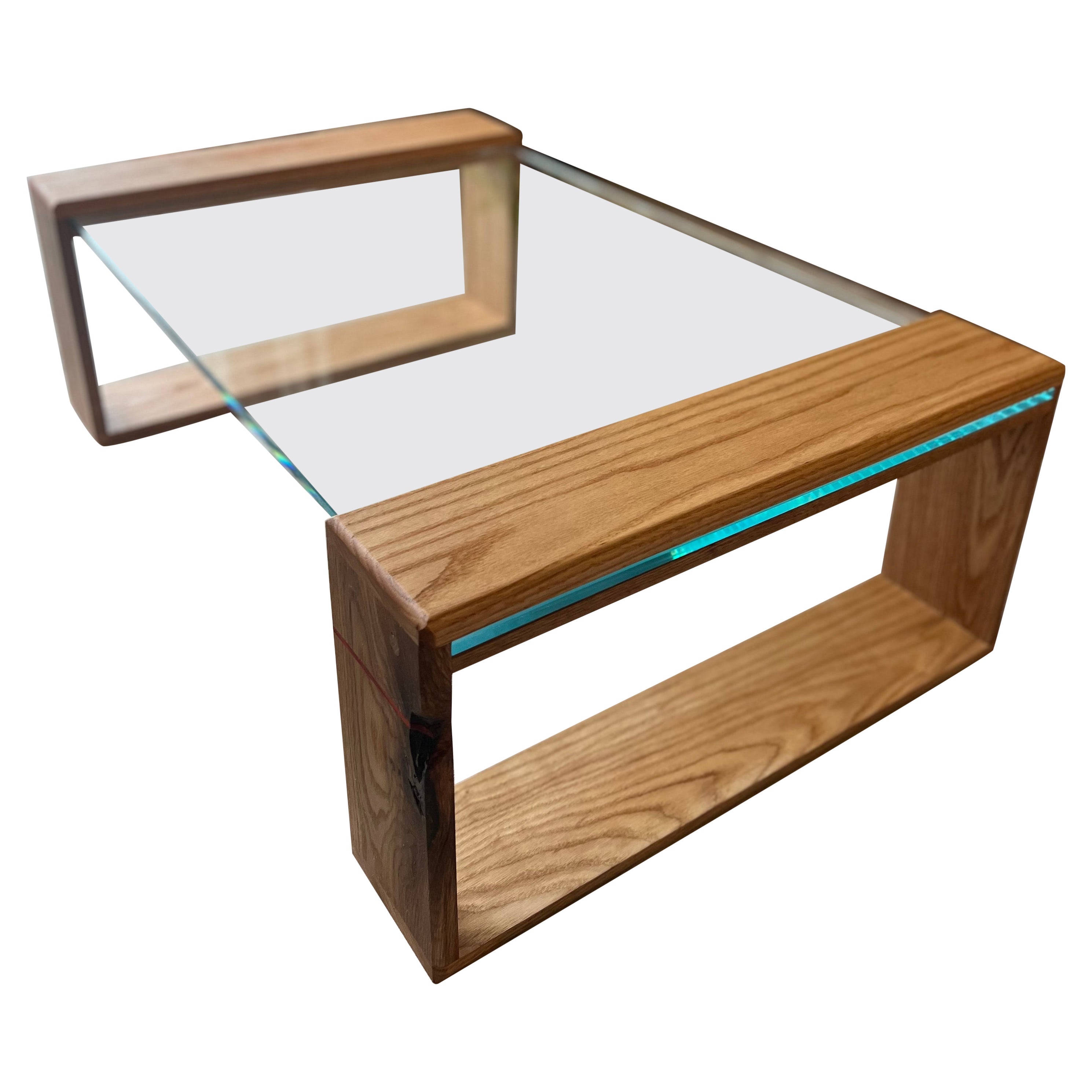Table basse rouge en chêne et verre iJ-v1
