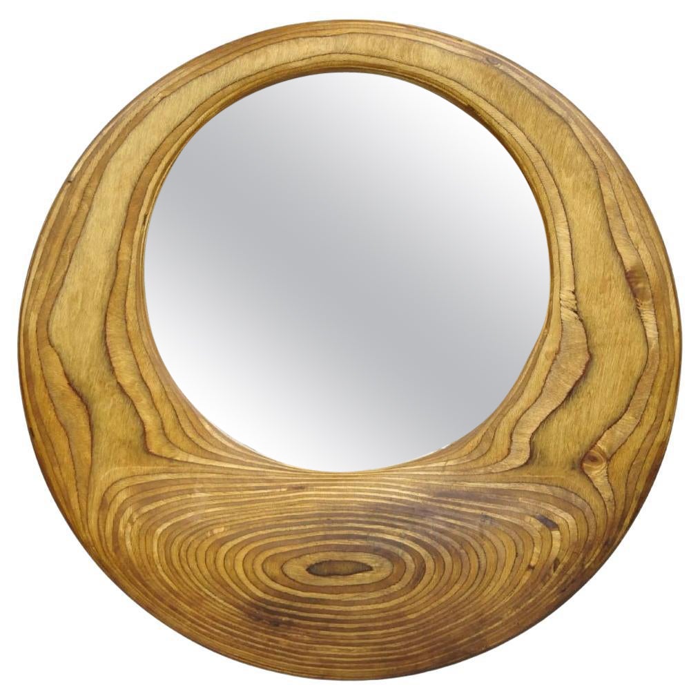 Specchio di legno rotondo in legno laminato organico moderno vintage firmato Schwab in vendita