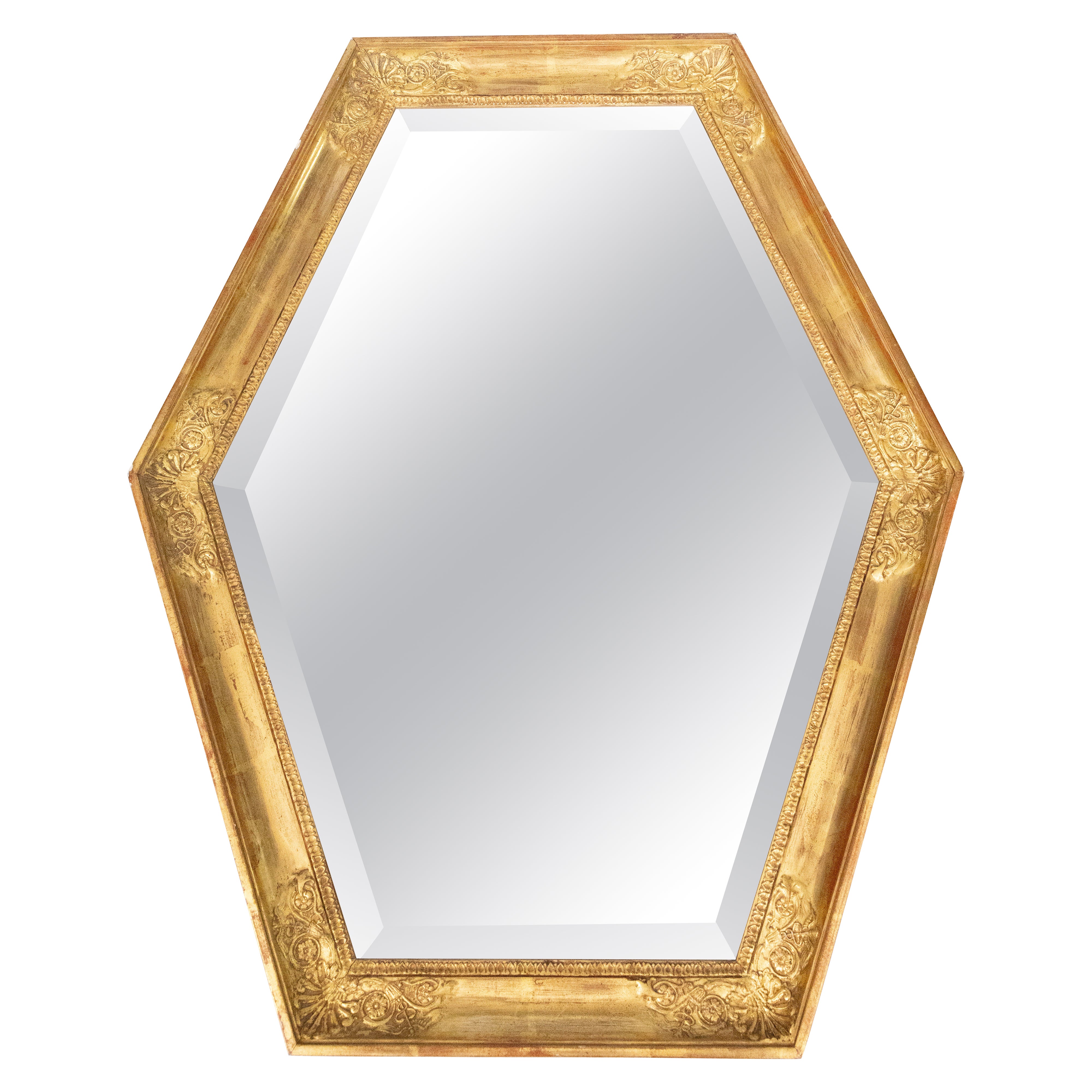 Mid-Century French Giltwood Hexagonal Mirror