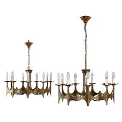 Mid-Century Moe Bridge Style set of 2 Brutalist Brass Chandelier 60s Italy