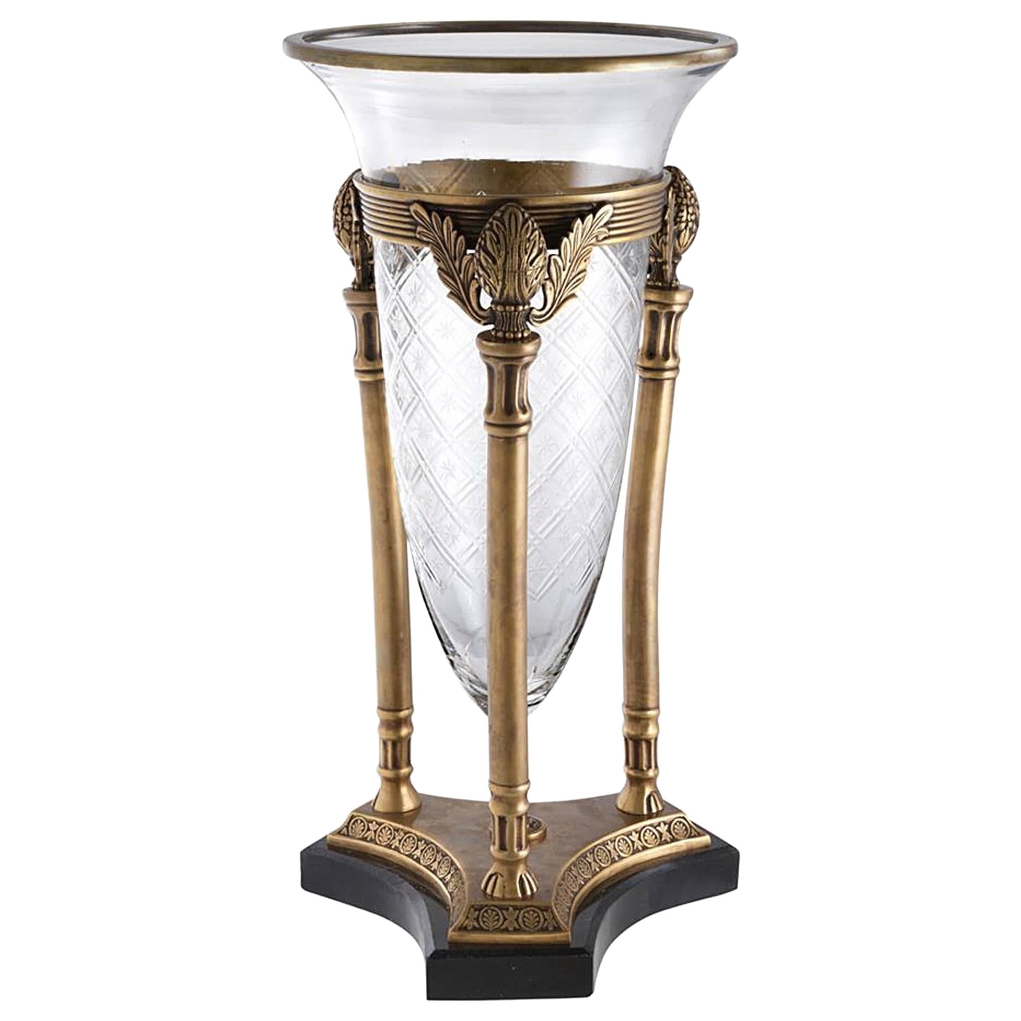 Elizabeth Vase in Vintage Brass Glass and Granite Base