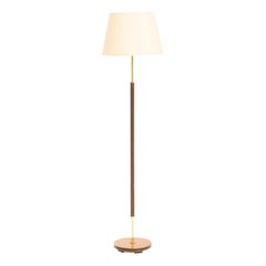 Mid-Century Brown Leather and Brass  Floor Lamp