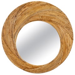 Runder Wandspiegel aus Rattan und Bambus aus der Mitte des Jahrhunderts von Vivai Del Sud, Italien 1970er Jahre