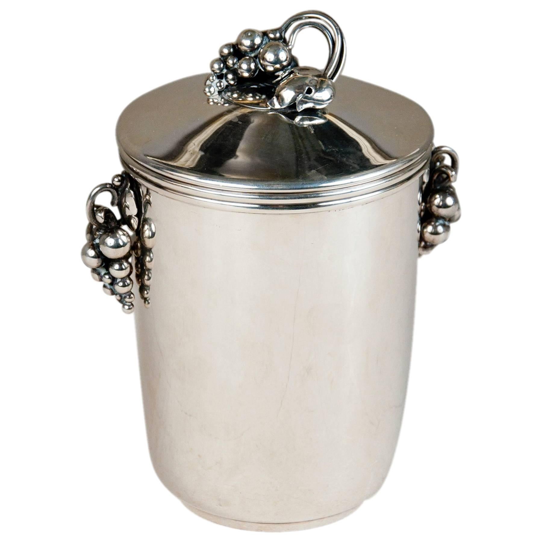 E. Dragsted, Danish Silversmith, Marmalade Jar of Art Glass with Lid