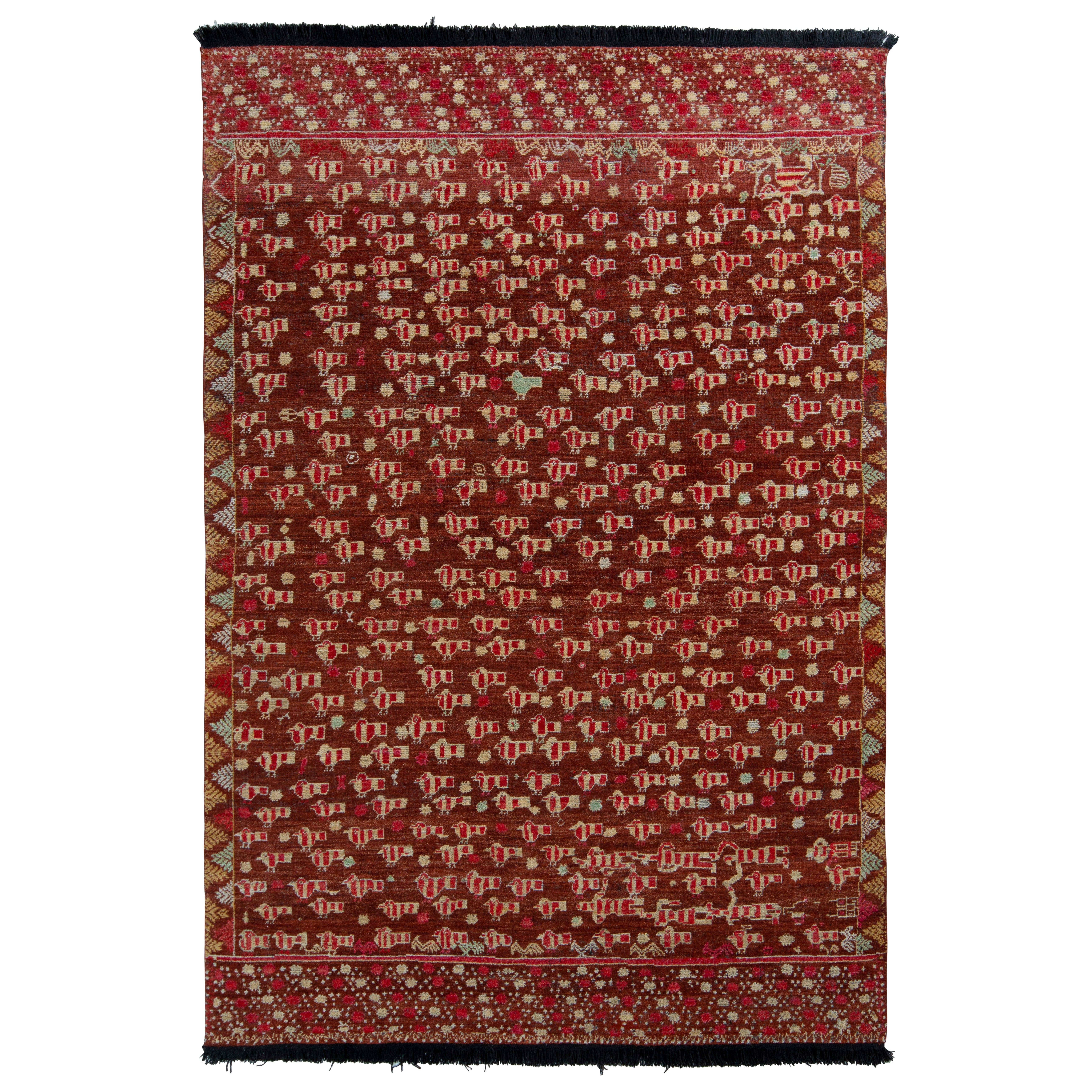 Hand-Knotted Ersari Style Rug in Red and Brown Tribal Pattern by Rug & Kilim For Sale