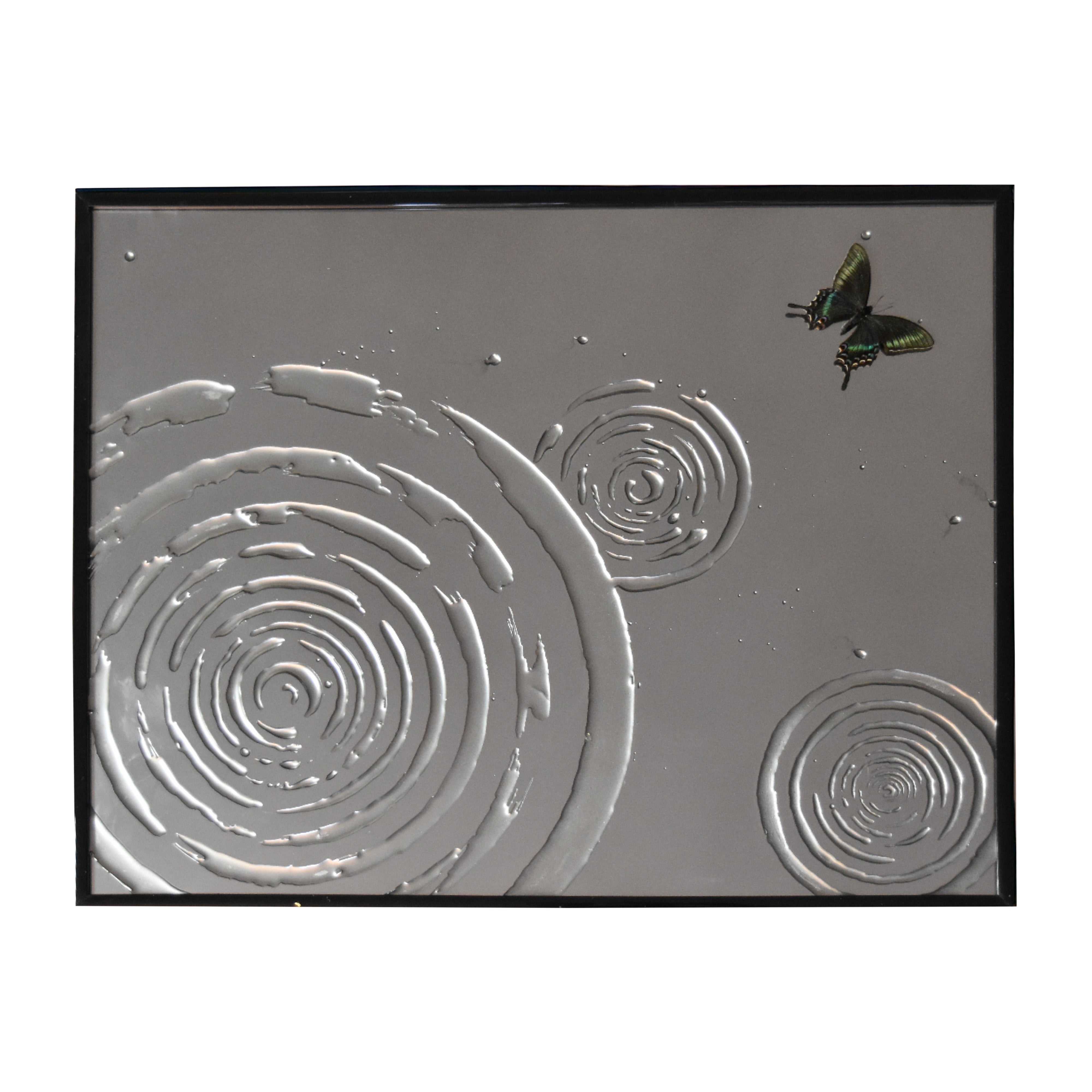 eglomised glass with butterfly and water ripples