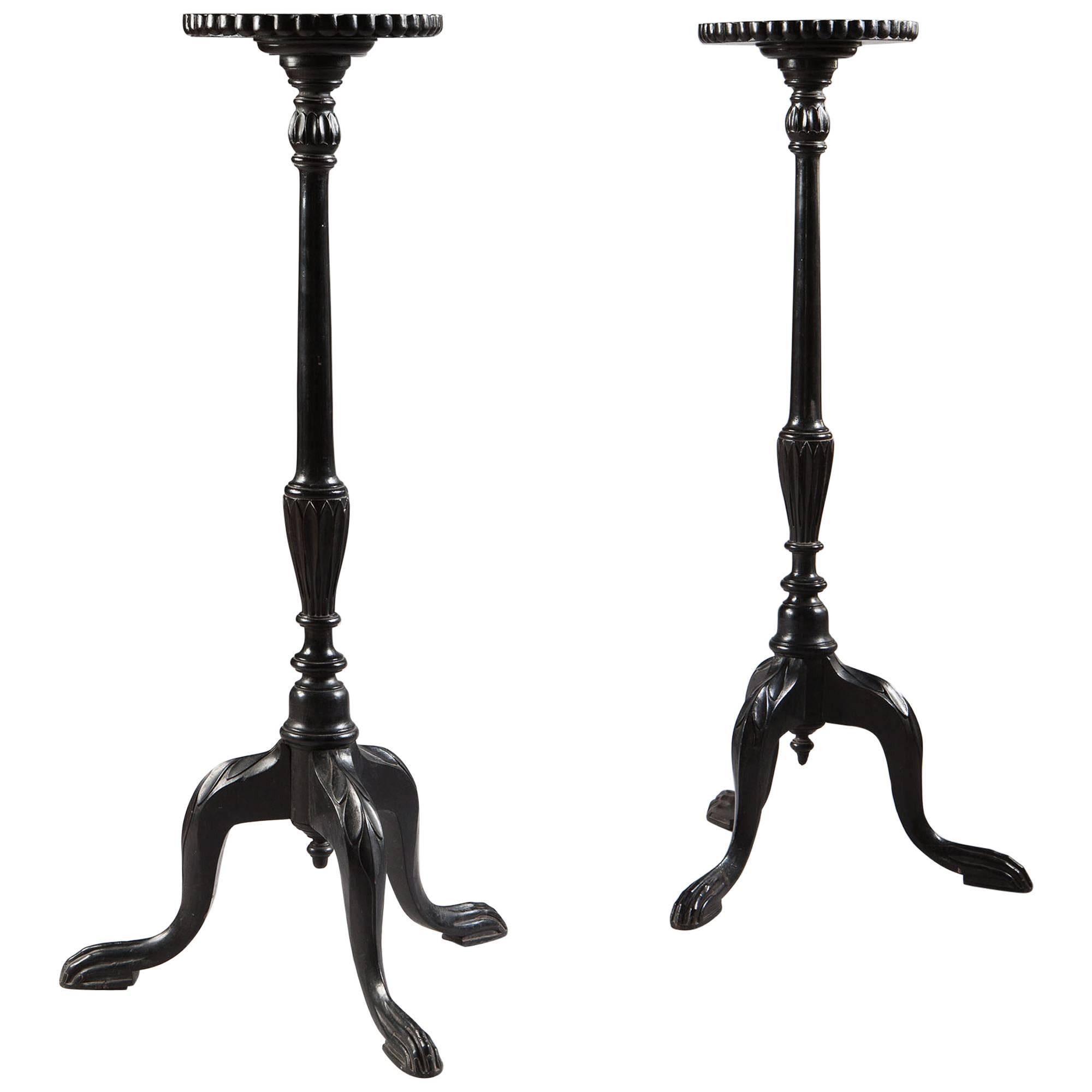 Pair of Anglo-Indian Ebonized Torcheres