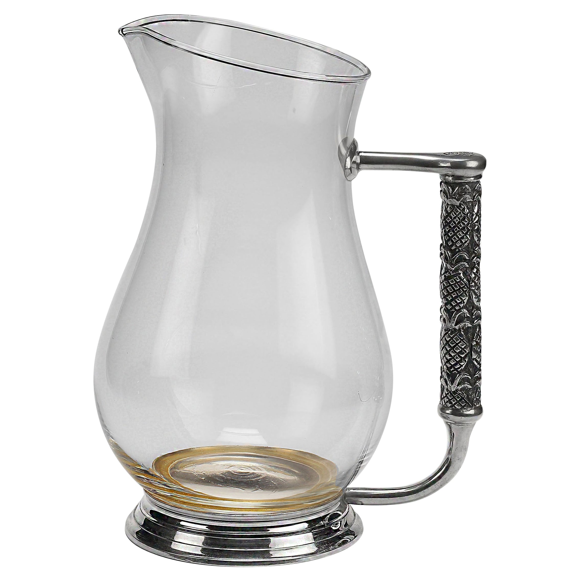 Late 20th Century John Somers Glass Pitcher With Pewter Handle For Sale