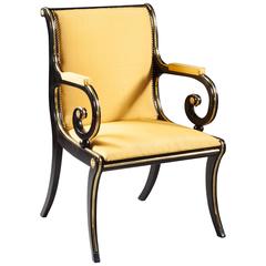 Antique Regency Ebonised and Brass Desk Chair 3