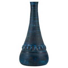 French ceramicist. Unique ceramic floor vase. Modernist style. Azure glaze.