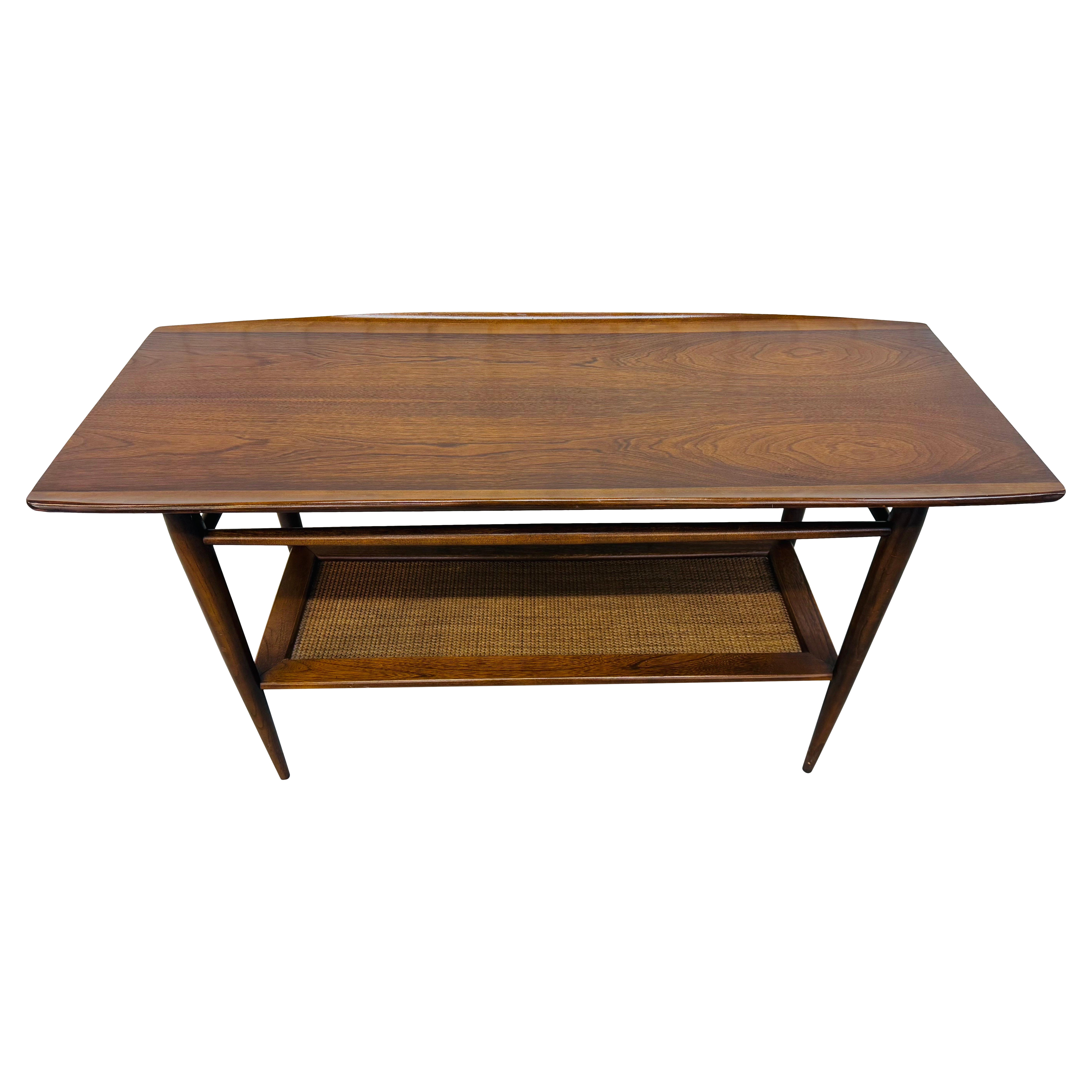 Mid-Century Modern Walnut & Cane Sofa Table