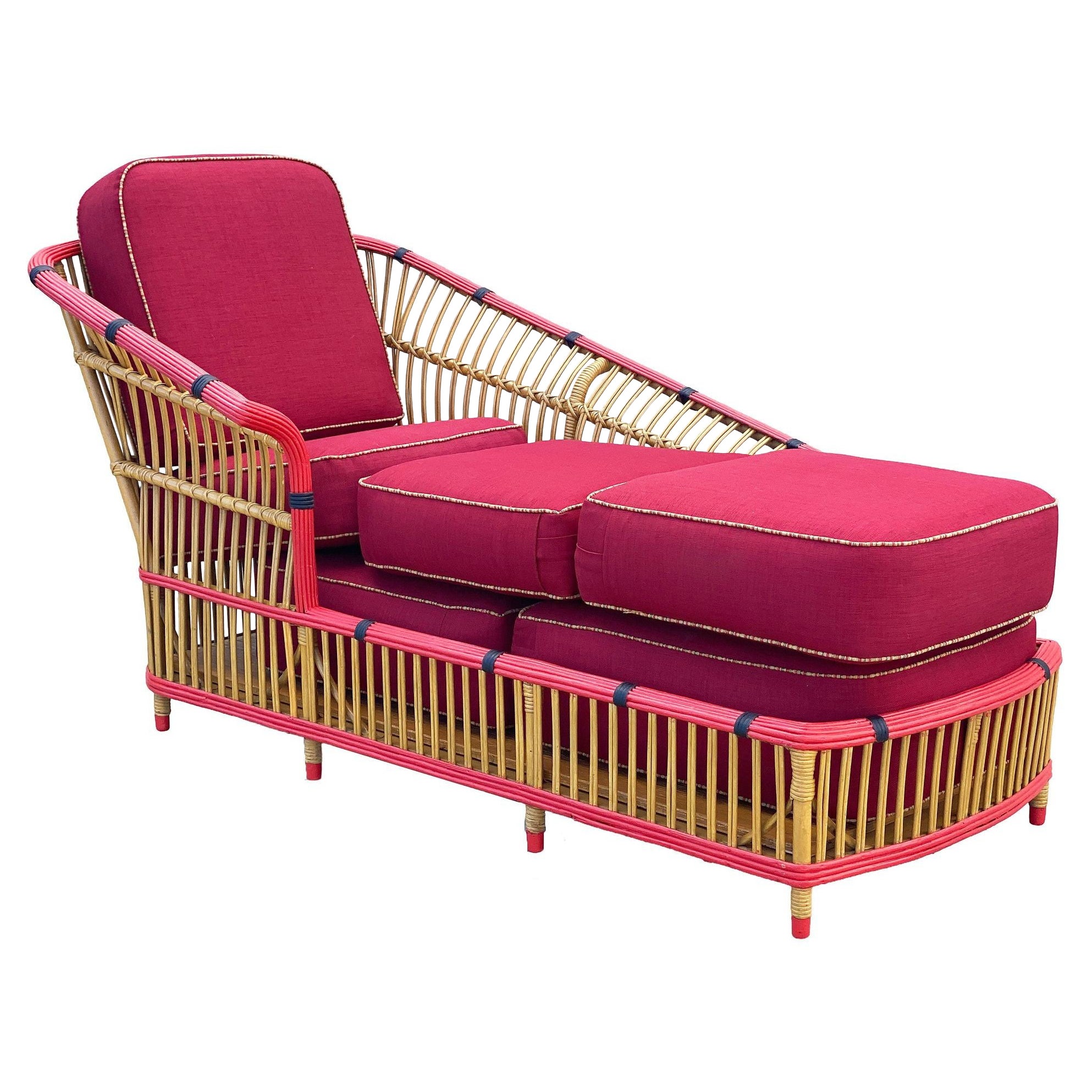 Restored Stick Reed Rattan "President" Chaise Lounge