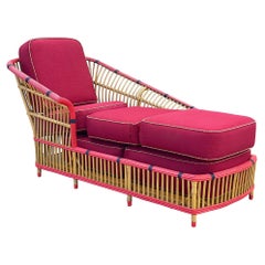 Restored Stick Reed Rattan "President" Chaise Lounge