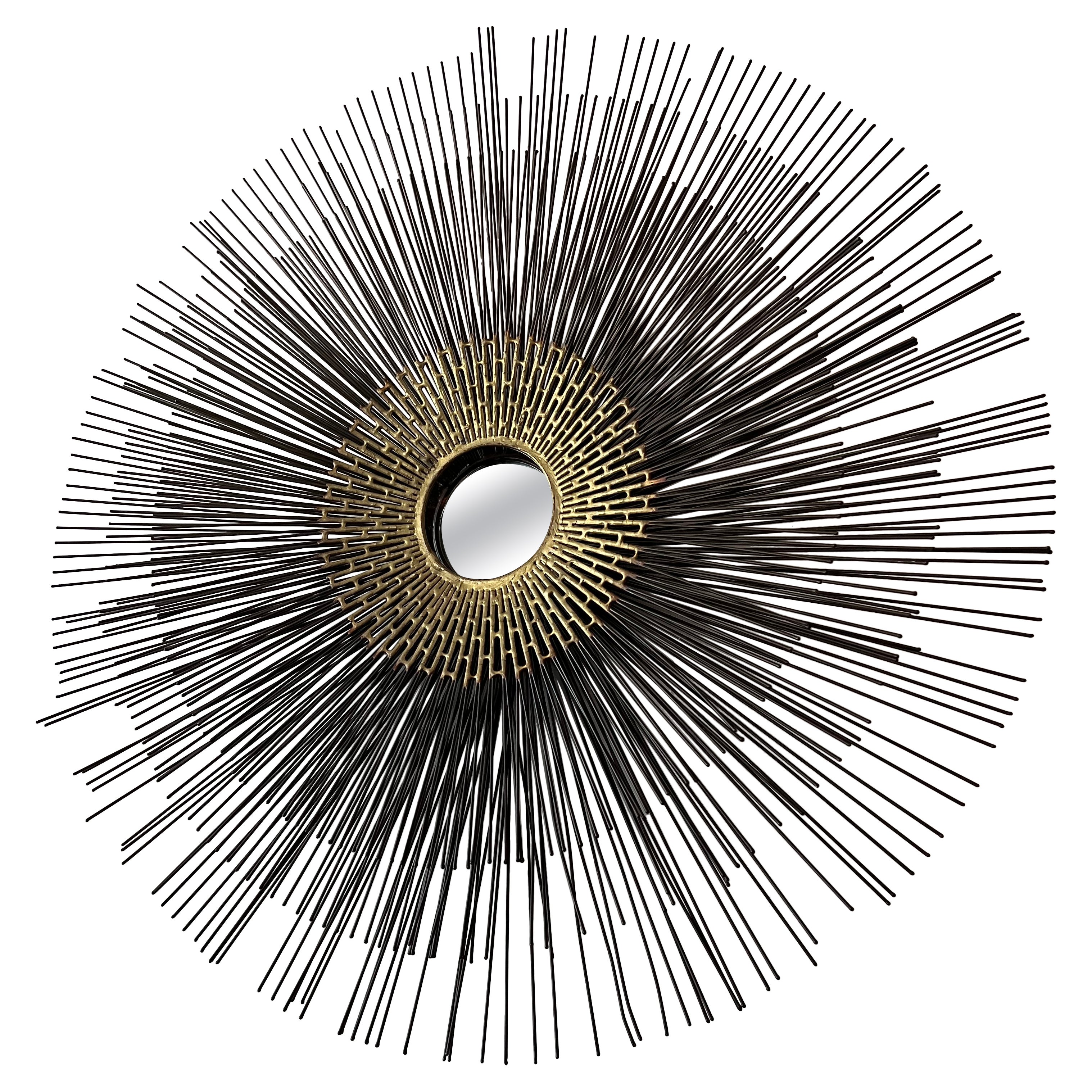 Brutalist Sunburst Wall Sculpture Mirror by William Friedle, 1970s