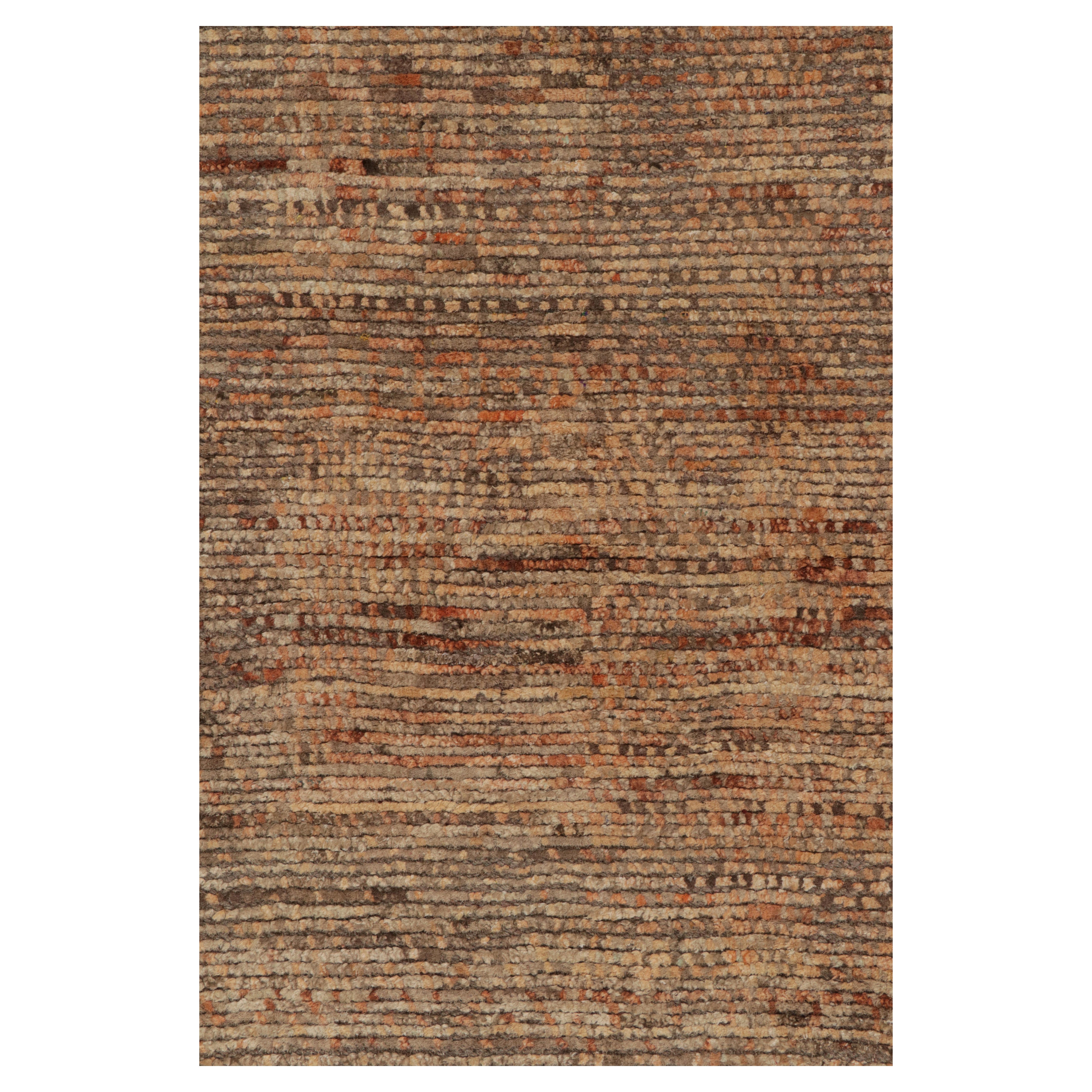 Rug & Kilim’s Modern Textural Rug in Beige-Brown and Orange Striae Patterns