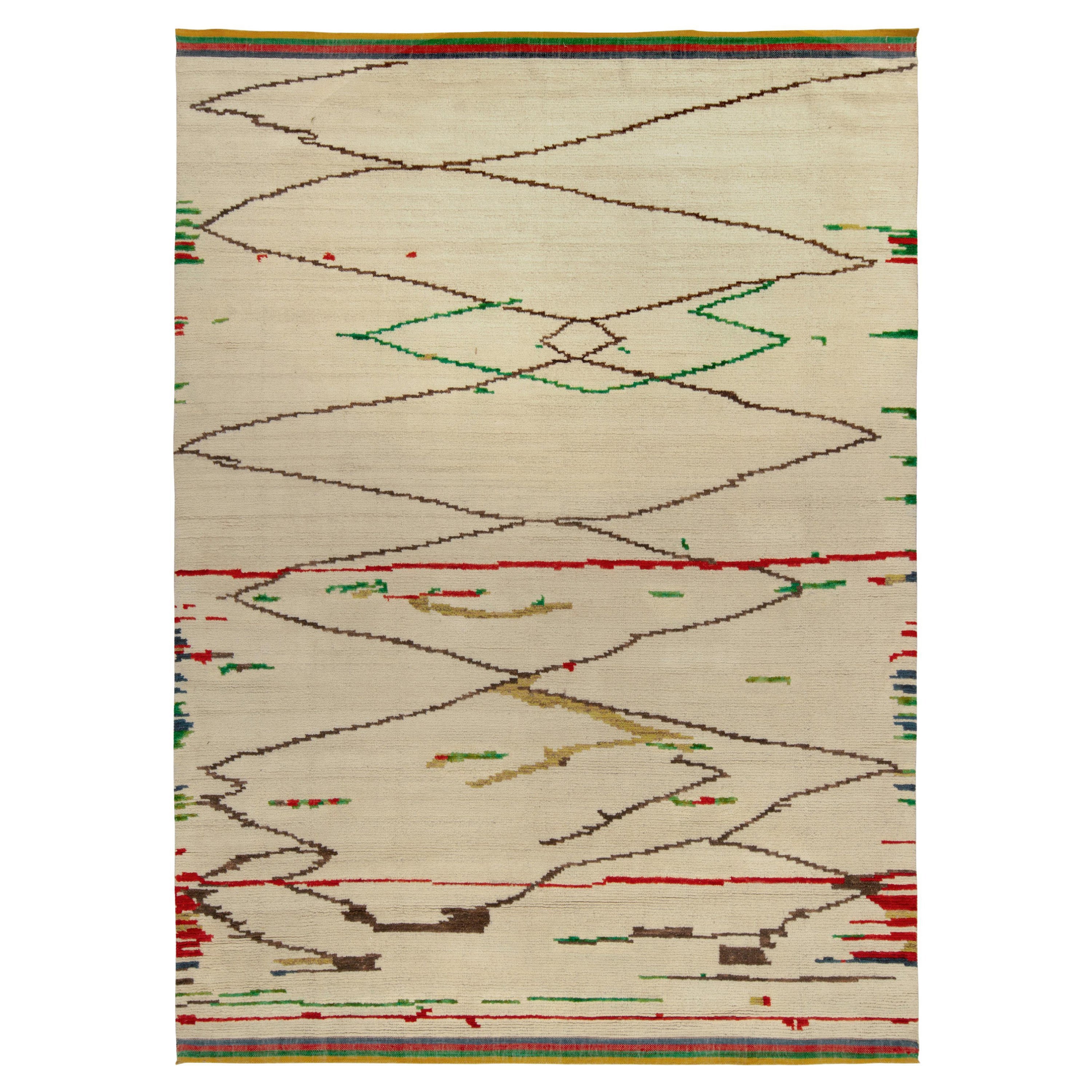 Rug & Kilim’s Moroccan Style Rug in Beige, Red & Green Geometric Pattern