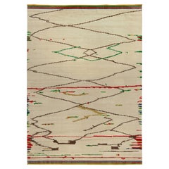 Rug & Kilim’s Moroccan Style Rug in Beige, Red & Green Geometric Pattern
