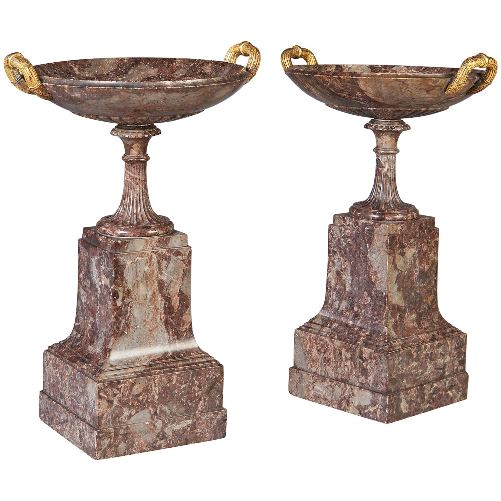 Pair of Italian Grand Tour Neoclassical Marble Tazza on Stands