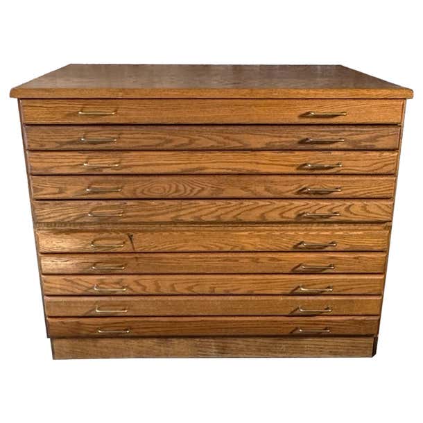 Vintage Double Stack Flat File with 10 Drawers For Sale at 1stDibs