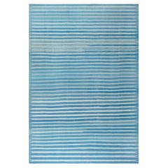 Tapis Dhurrie indien vintage rayé bleu Doris Leslie Blau