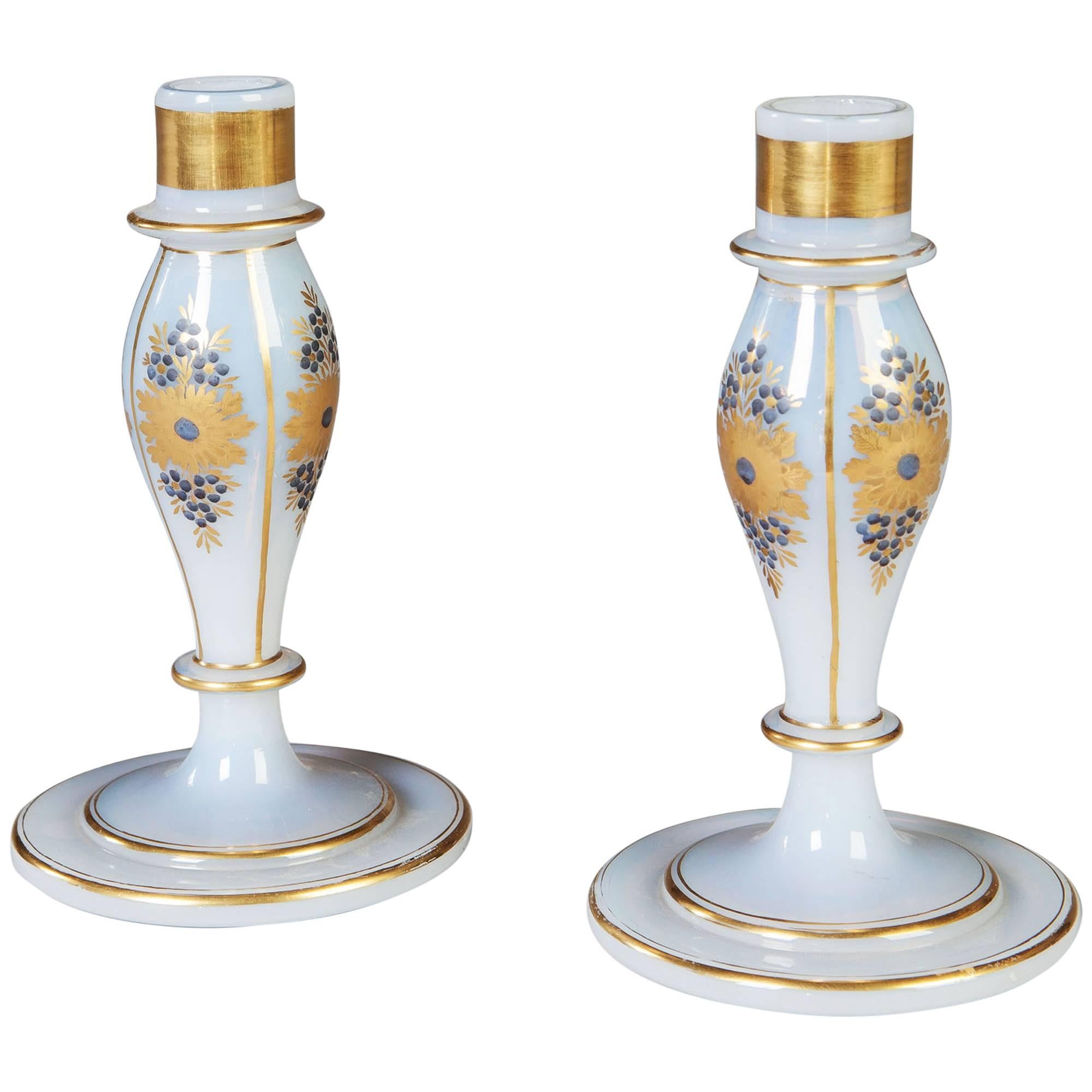 Pair of Opaline Charles X Candlesticks