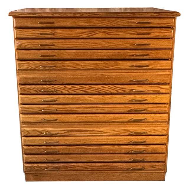 Double Stack Oak Flat File Cabinet For Sale at 1stDibs
