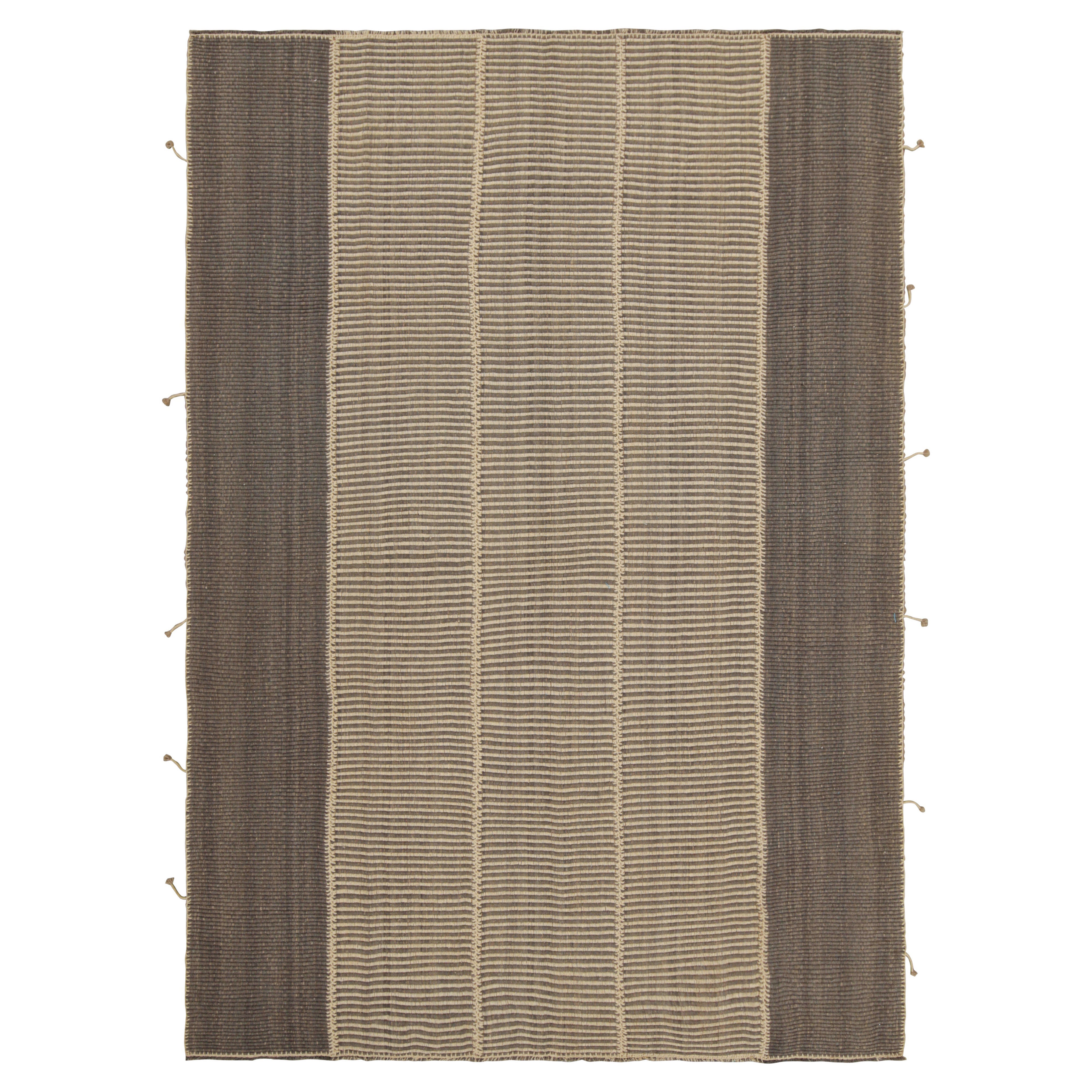 Rug & Kilim’s Contemporary Kilim with Textural Beige and Brown Stripes